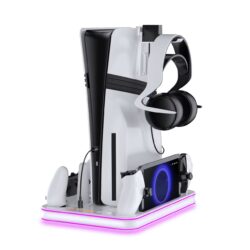 Station de jeu multifonctionnelle avec éclairage LED - Organiseur pour consoles, casques et manettes