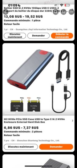 Boîtier SSD M.2 NVMe PCIe USB-C - Enceinte Disque Dur Externe 10Gbps
